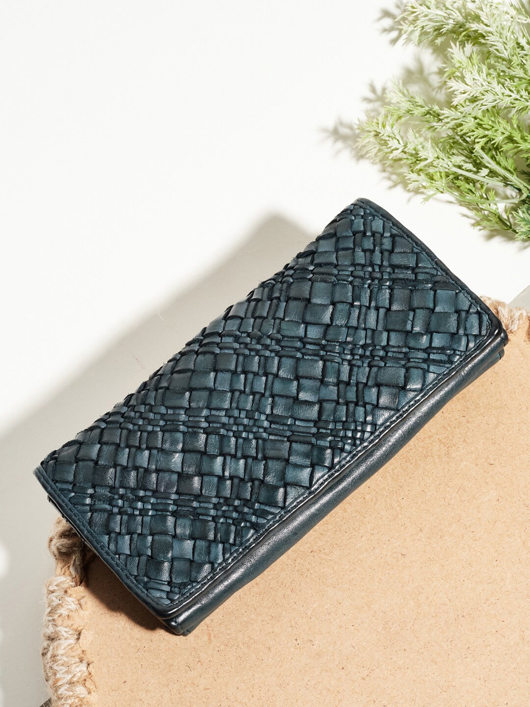 

Fabindia Women Green Textured Leather Wallet