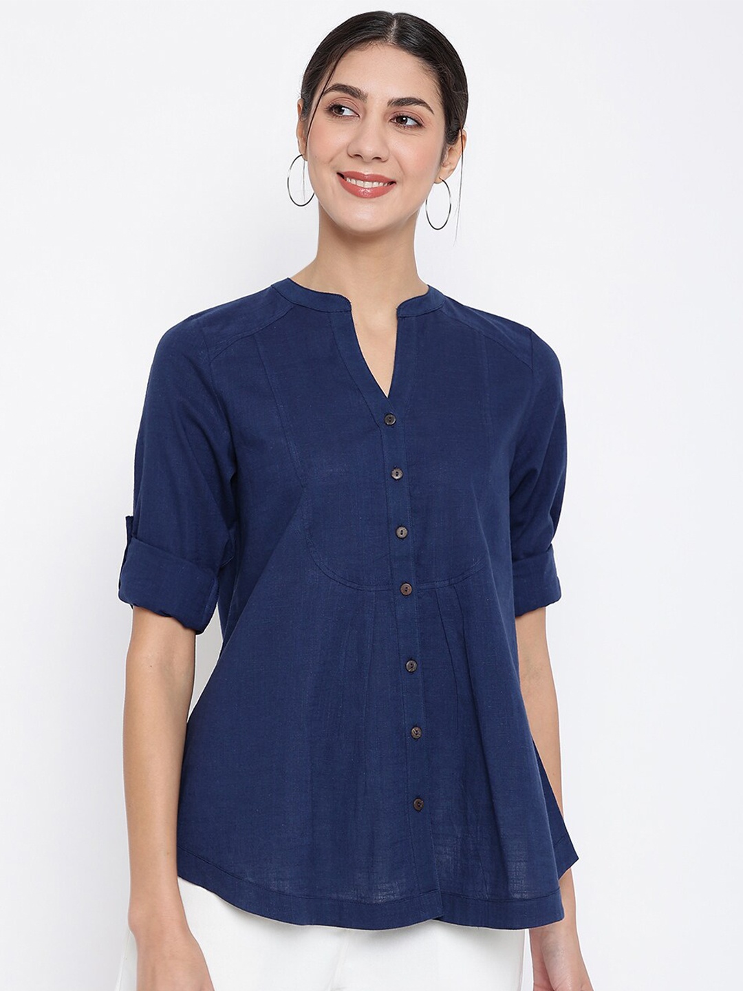 

Fabindia Blue Mandarin Collar Tunic