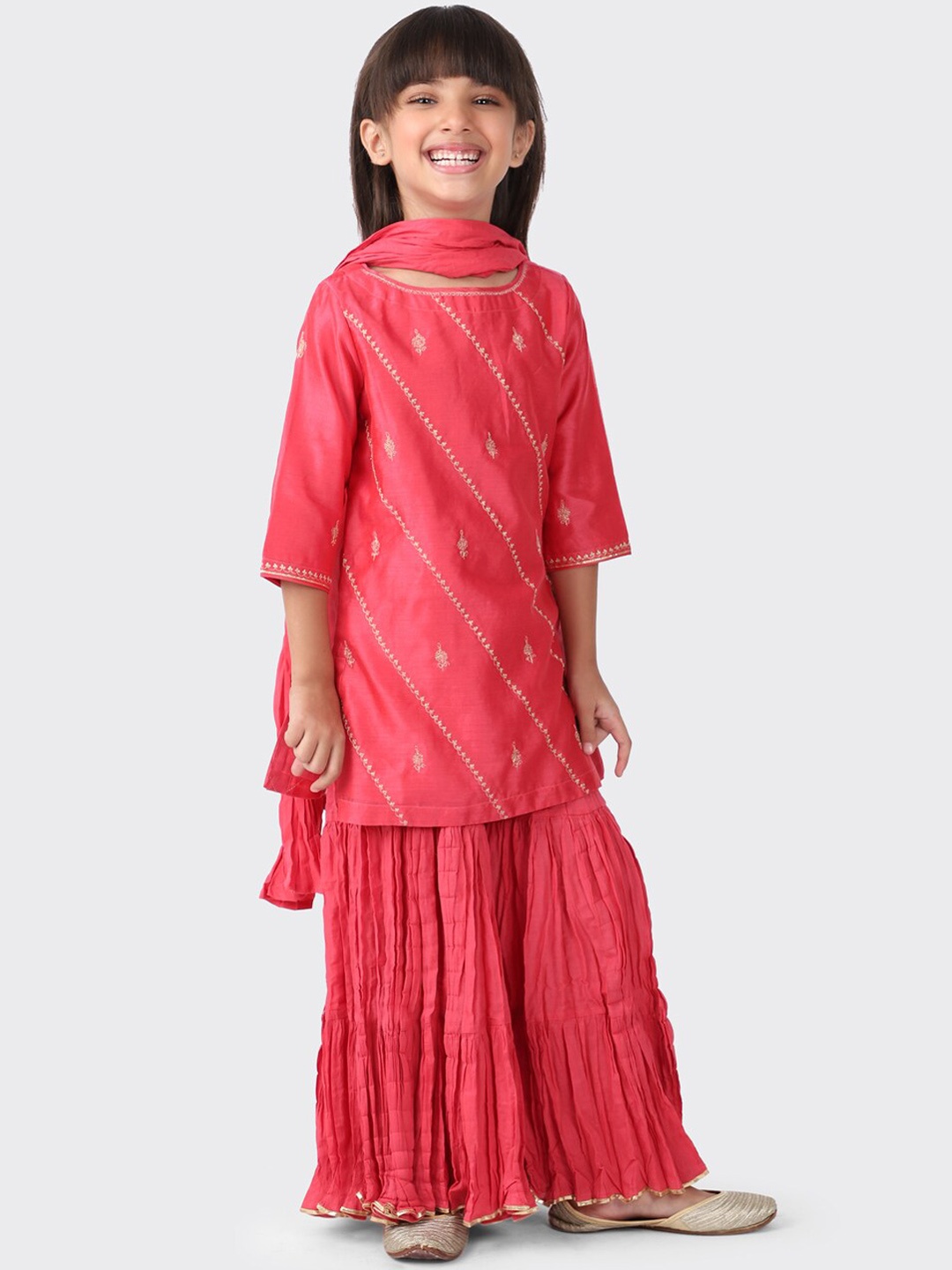 

FabindiaCotton Silk Embroidered Pink Kurta and Sharara With Dupatta