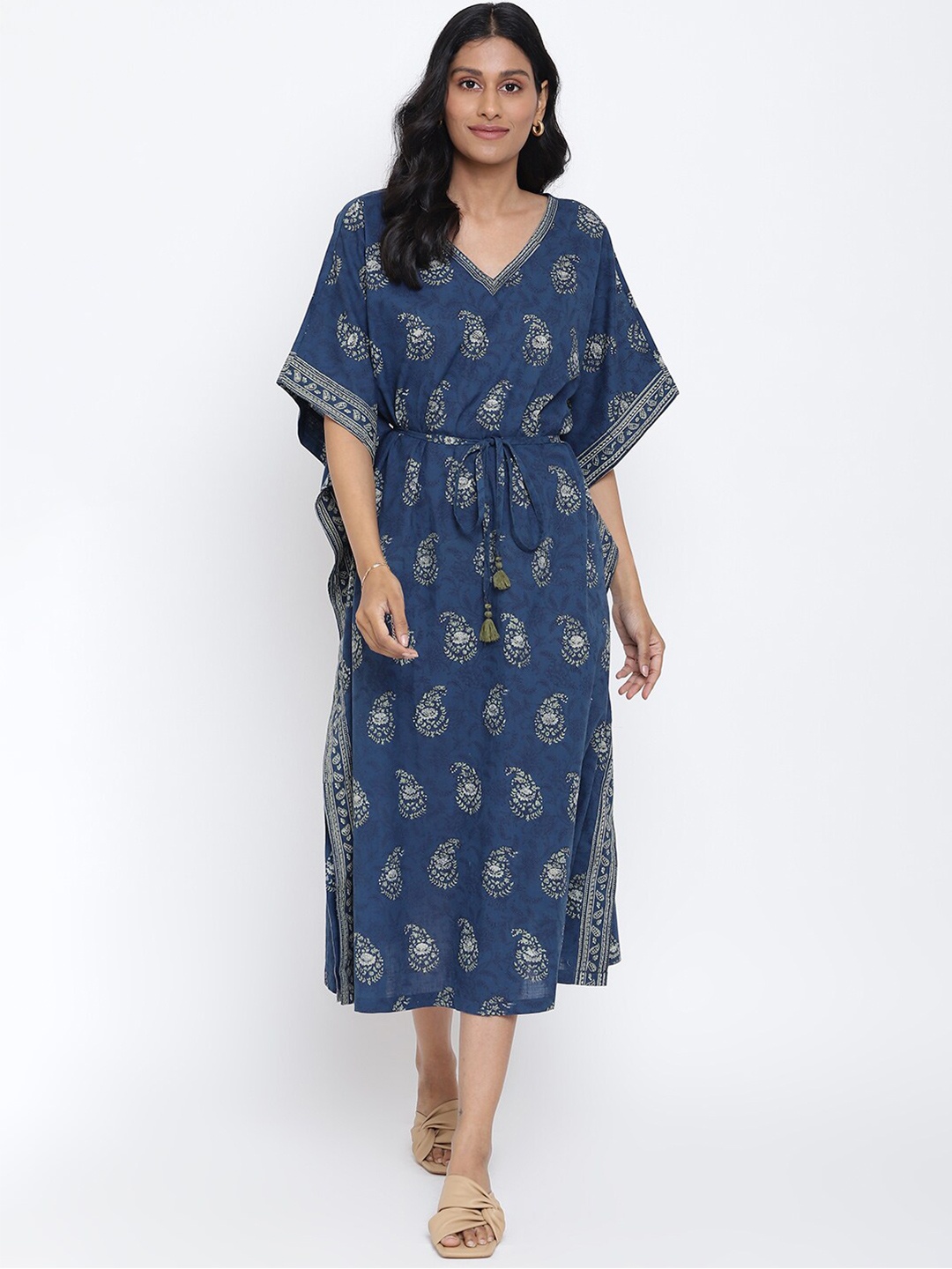 

Fabindia Blue Floral Cotton Kaftan Dress