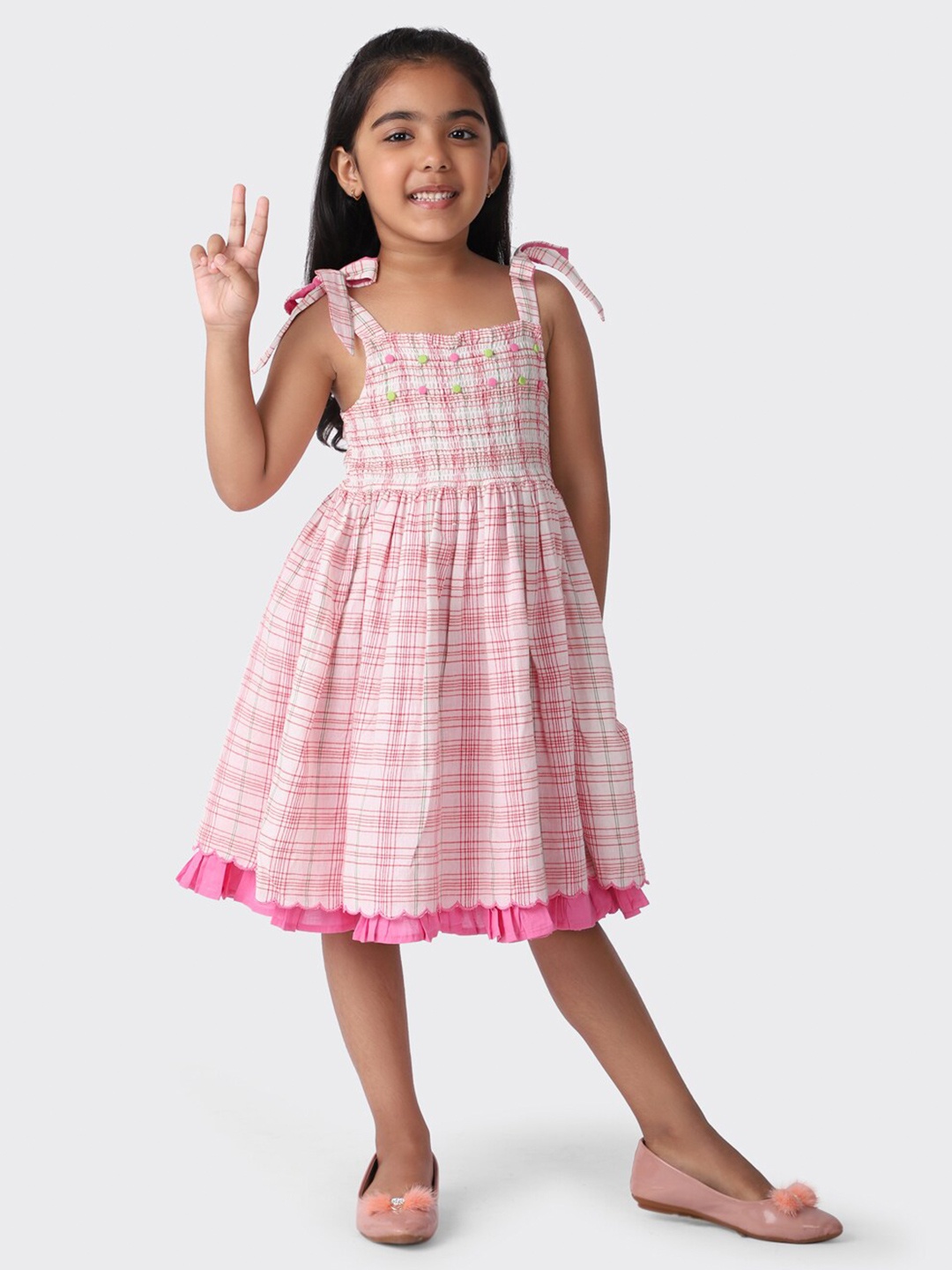 

Fabindia White & Pink Checked Cotton Midi Dress