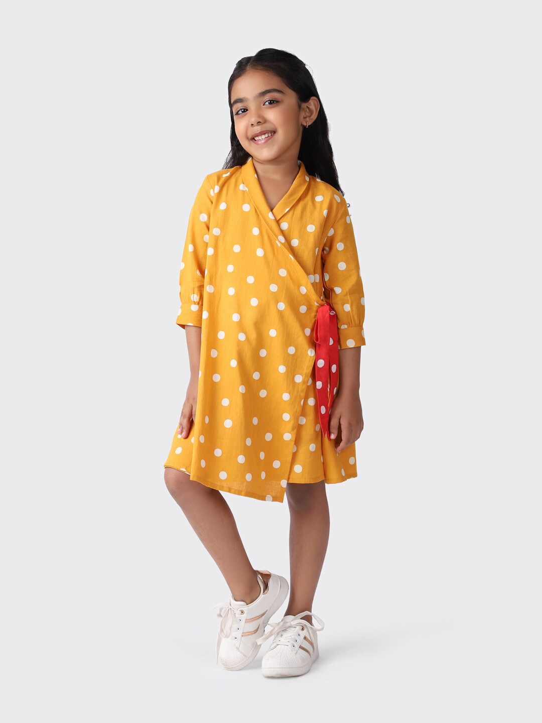 

Fabindia Kids Girls Cotton Linen Printed Yellow Knee Length Dress