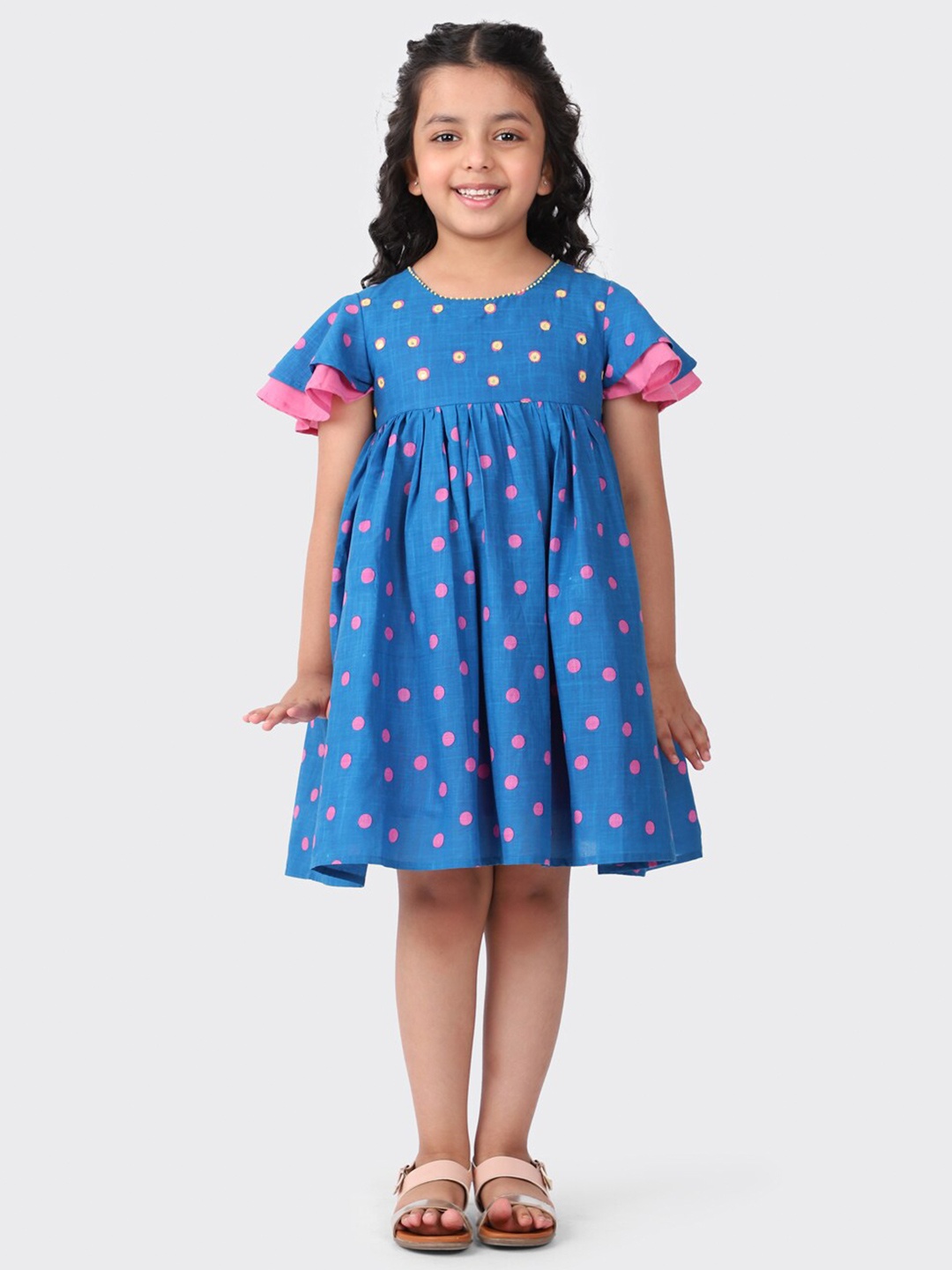 

Fabindia Blue Polka Dot Printed Empire Dress