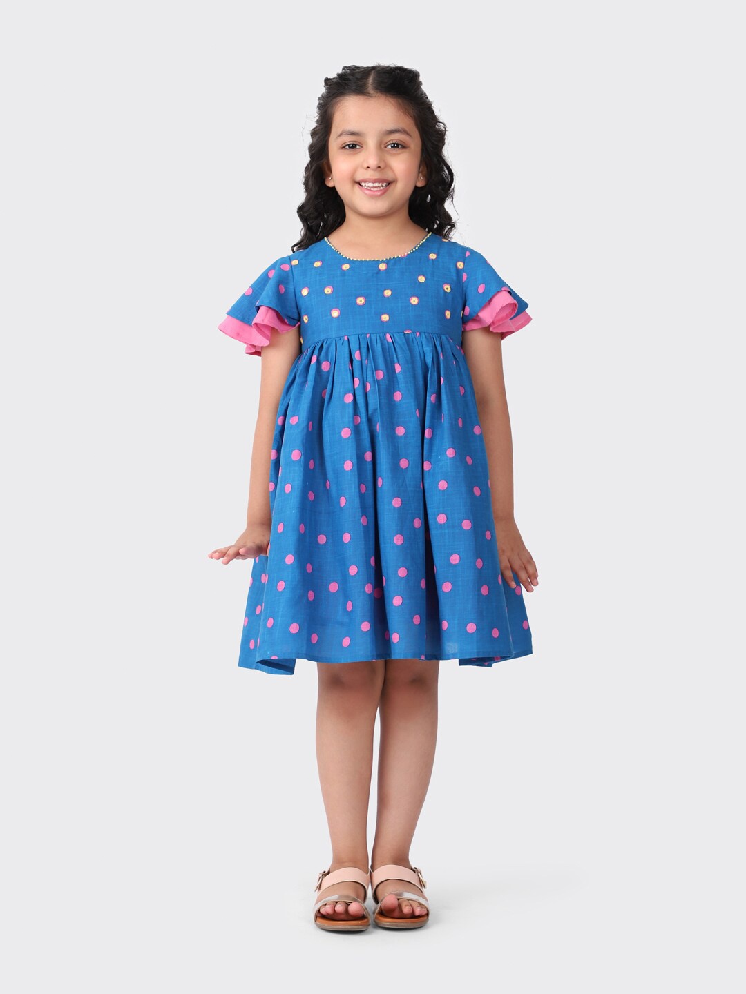 

Fabindia Blue Polka Dot Printed Empire Dress