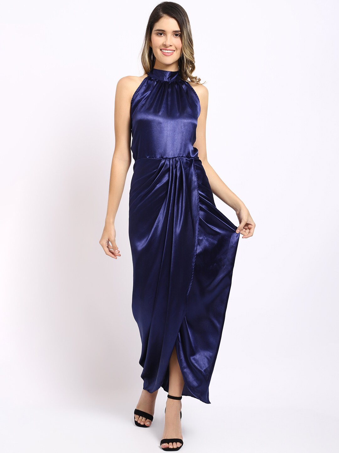 

WOOFFLY Blue Satin Maxi Dress