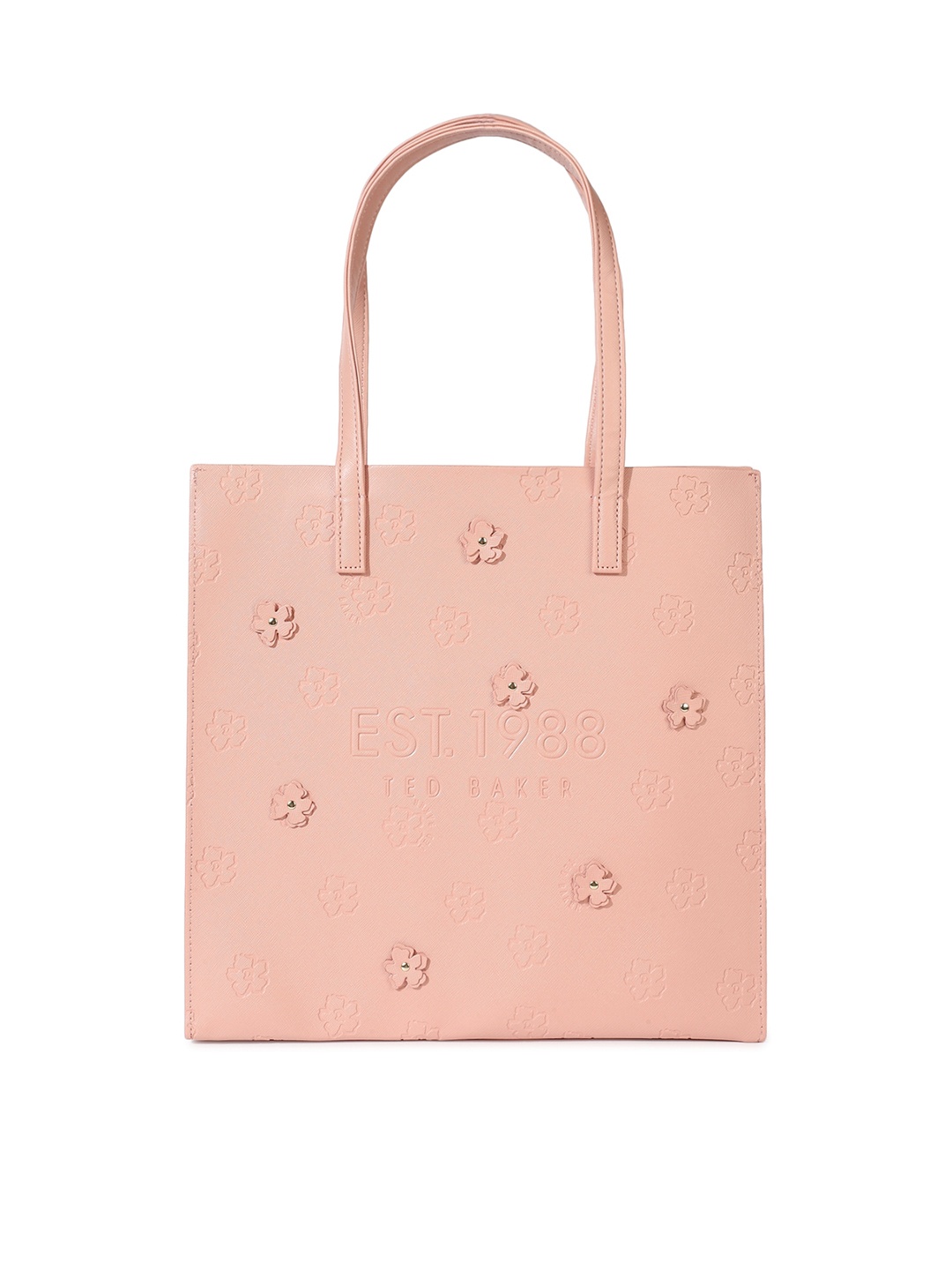 

Ted Baker Pink Floral Textured Leather Structured Tote Bag