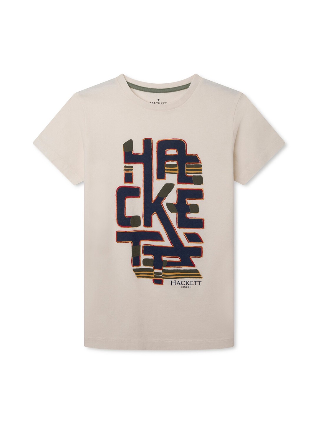 

HACKETT LONDON Boys Cream-Coloured & Brown Typography Printed T-shirt
