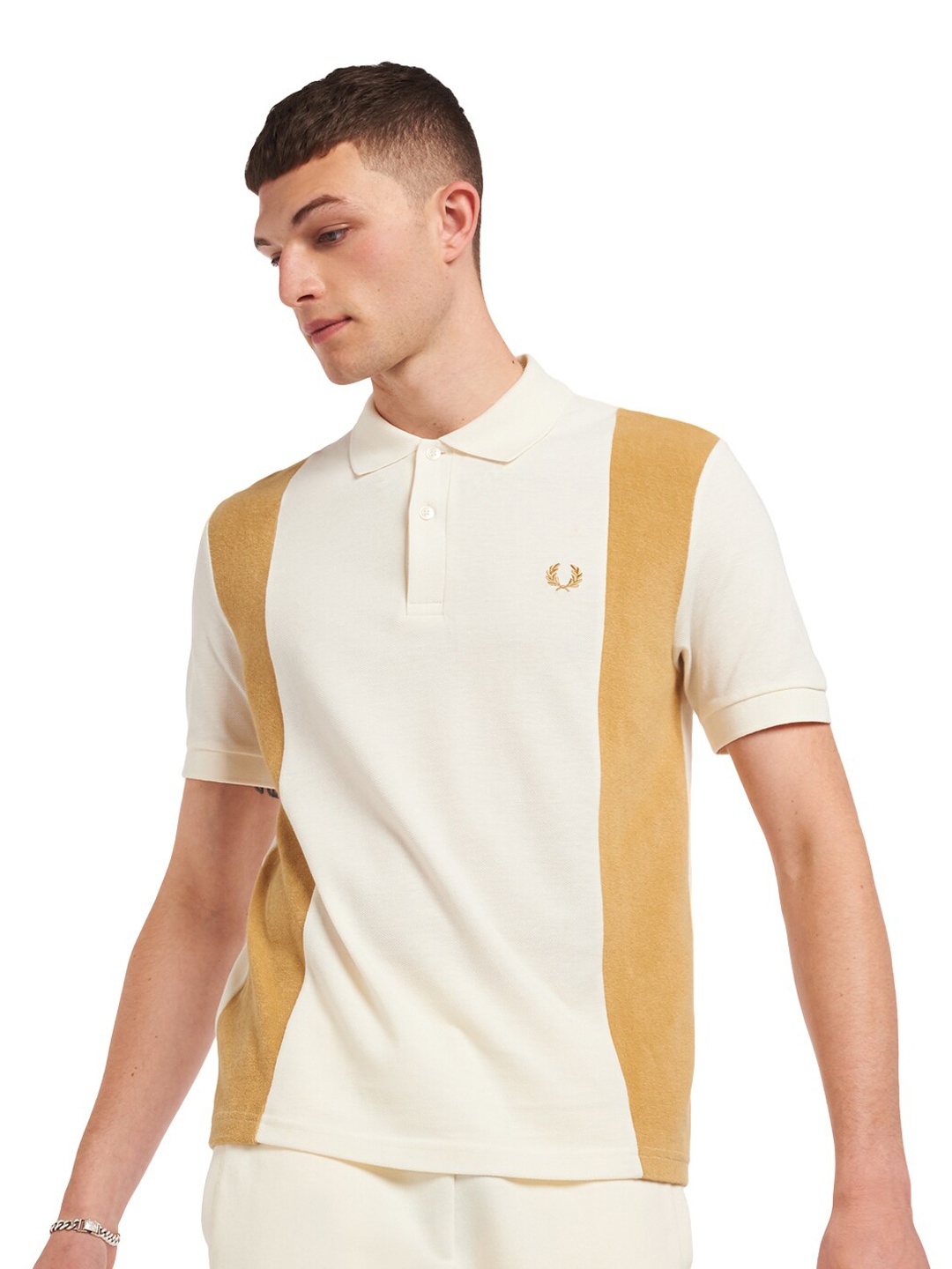 

Fred Perry Men Cream-Colourblocked Polo Collar T-shirt