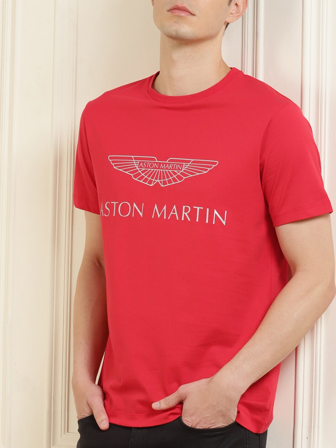 

HACKETT LONDON Men Red Typography Printed Pure Cotton Applique T-shirt