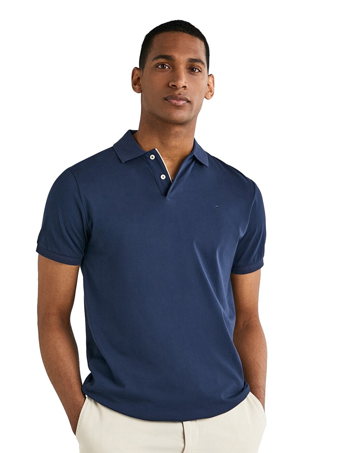 

HACKETT LONDON Men Navy Blue Mandarin Collar T-shirt