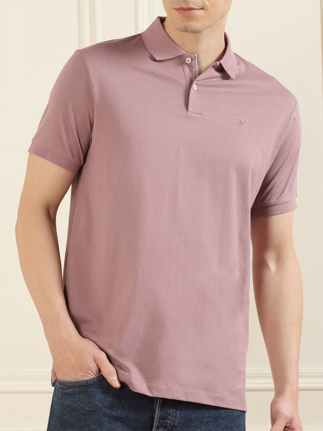 

HACKETT LONDON Men Mauve Polo Collar Pure Cotton Applique T-shirt