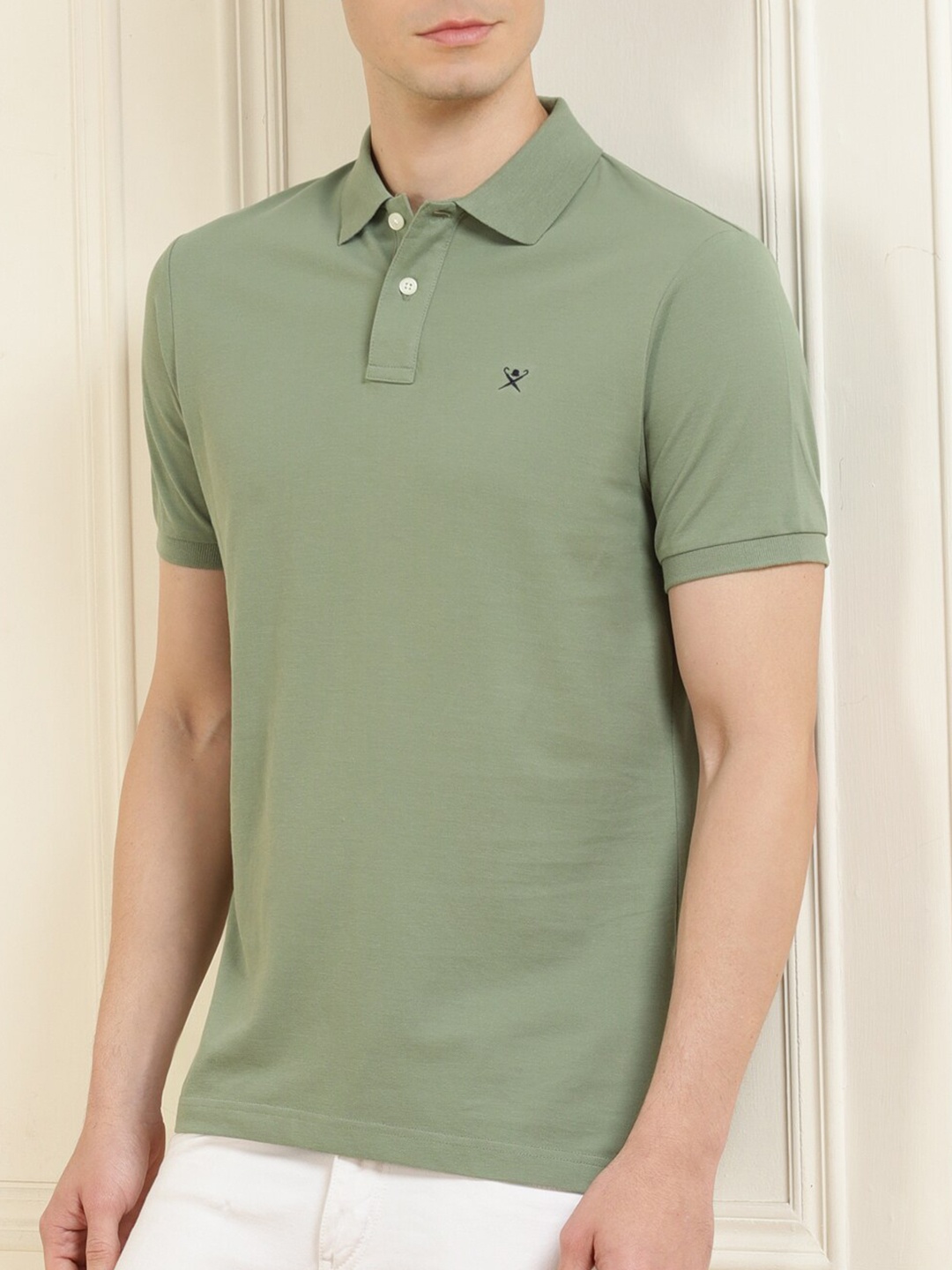 

HACKETT LONDON Men Green Polo Collar Pure Cotton T-shirt