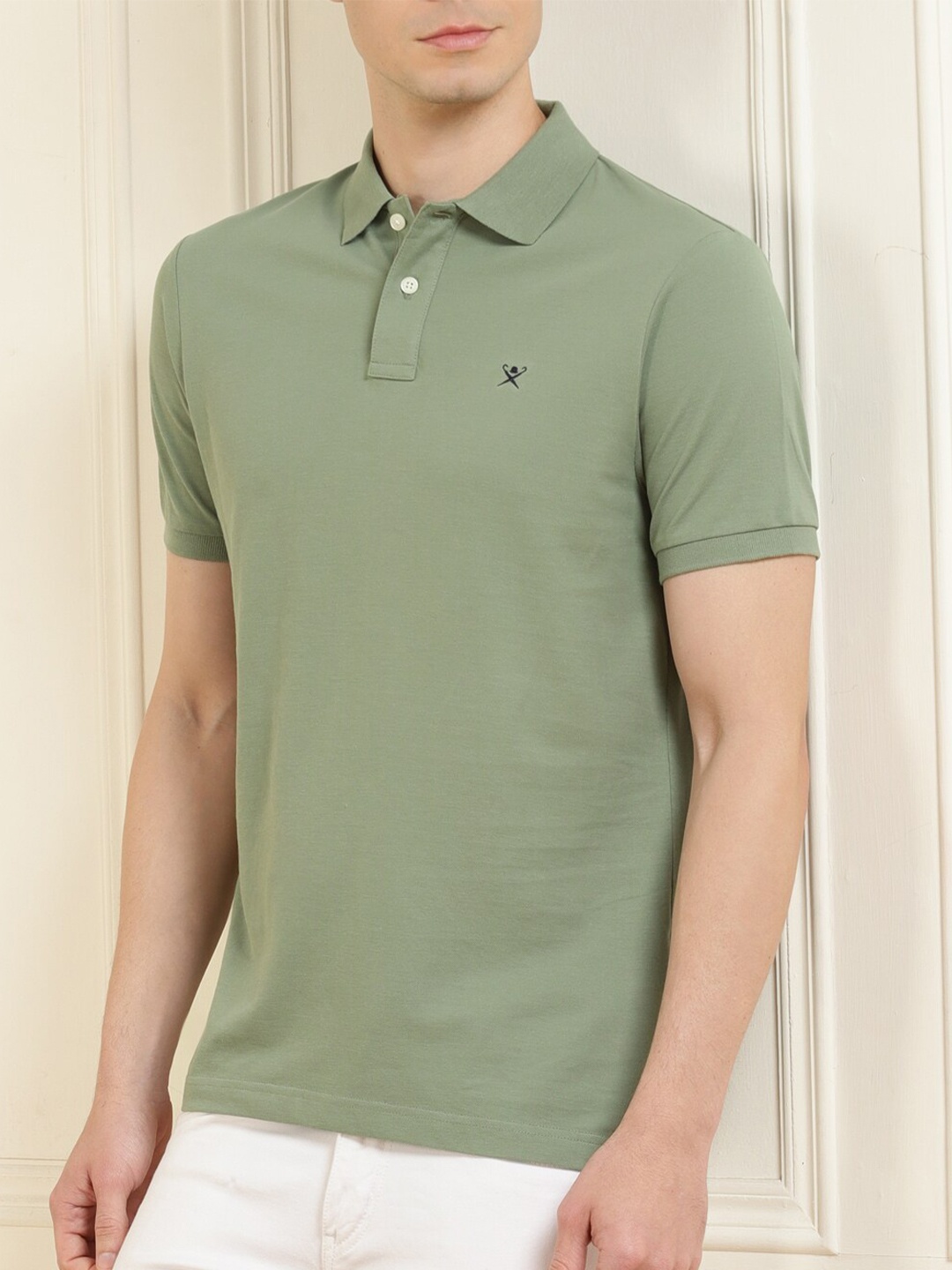 

HACKETT LONDON Men Green Polo Collar Pure Cotton T-shirt