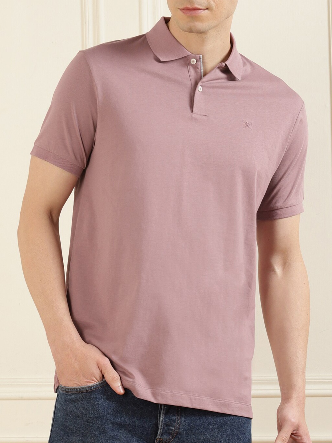 

HACKETT LONDON Men Purple Polo Collar Pure Cotton T-shirt