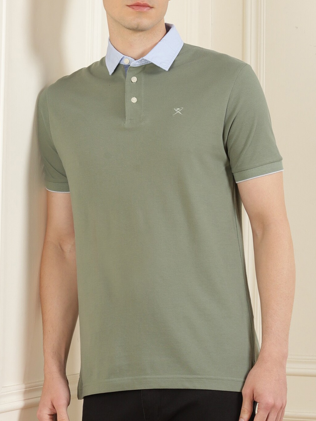 

HACKETT LONDON Men Green Polo Collar Pure Cotton T-shirt