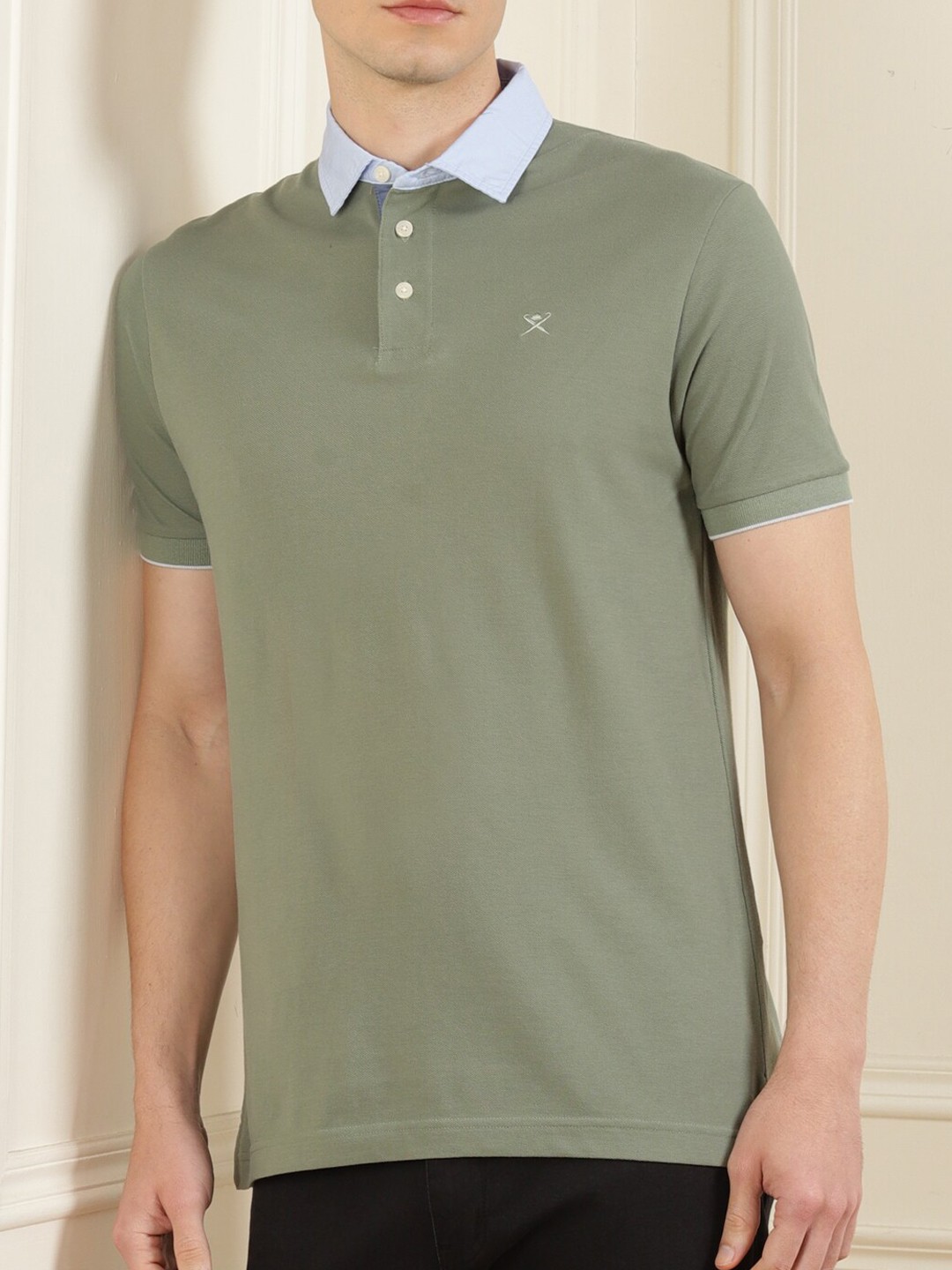 

HACKETT LONDON Men Green & White Polo Collar Pure Cotton T-shirt