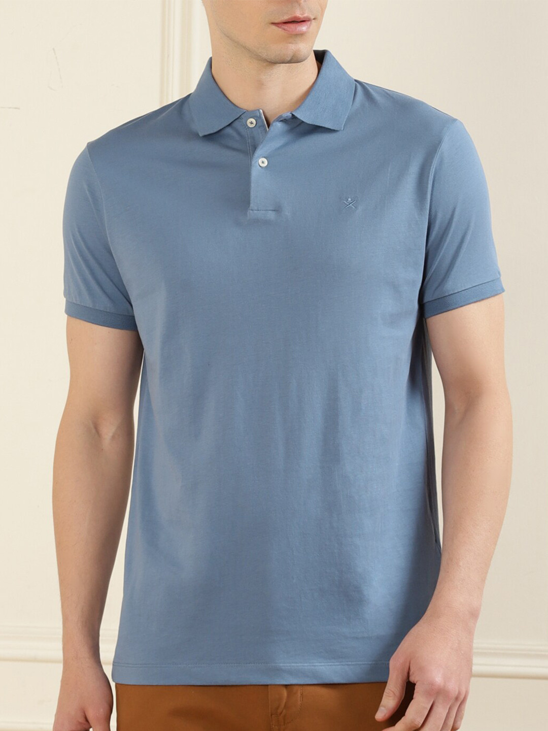 

HACKETT LONDON Men Blue Polo Collar Pure Cotton T-shirt