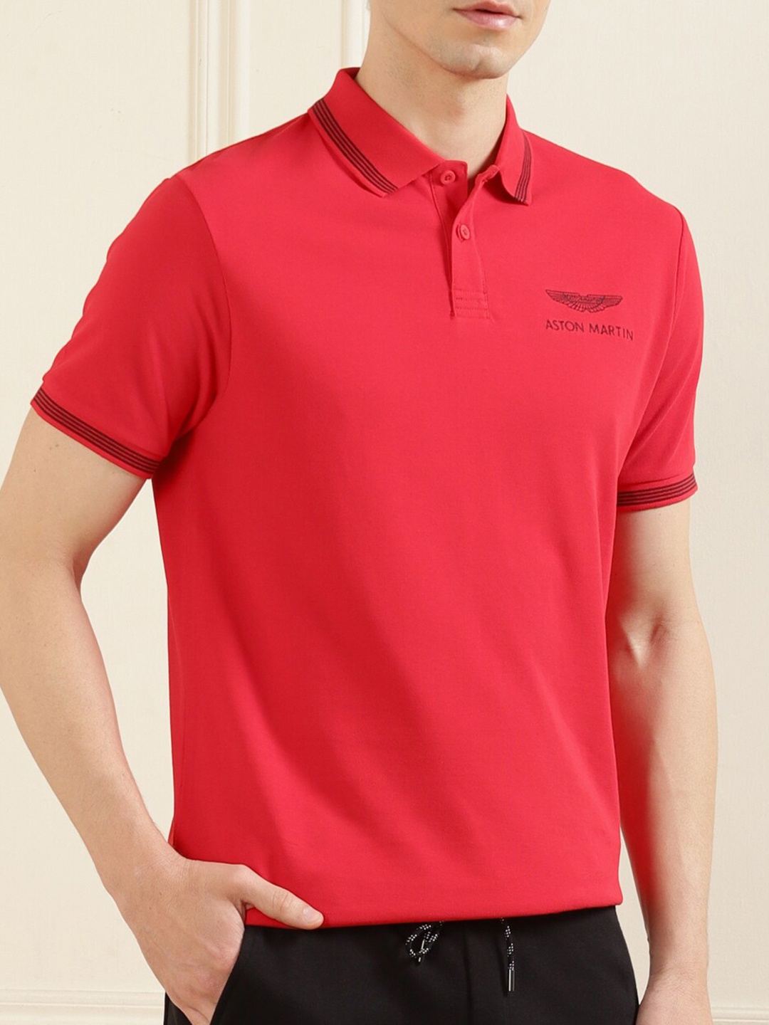 

HACKETT LONDON Men Red Polo Collar Pure Cotton T-shirt