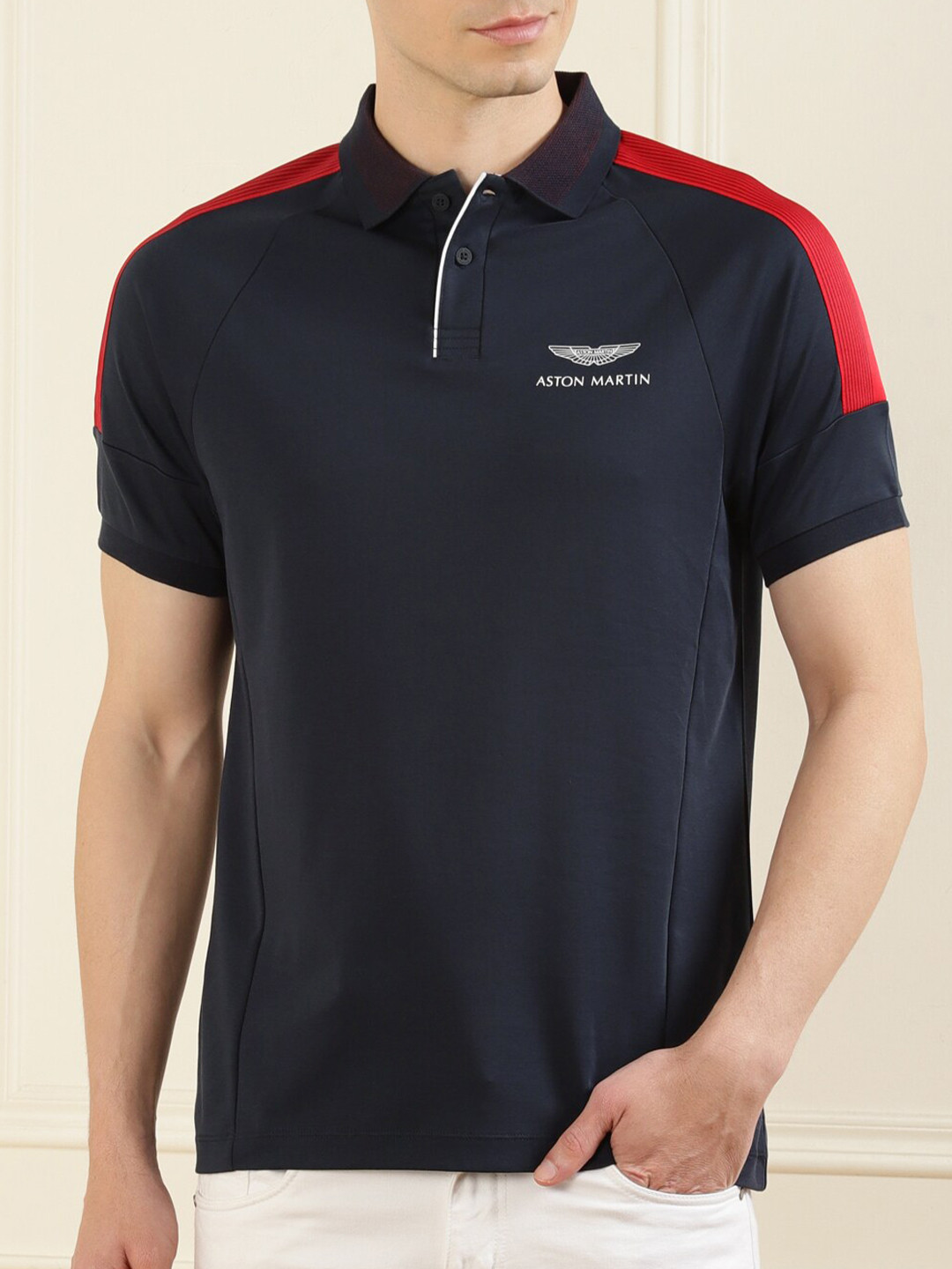 

HACKETT LONDON Men Navy Blue Polo Collar Pure Cotton T-shirt