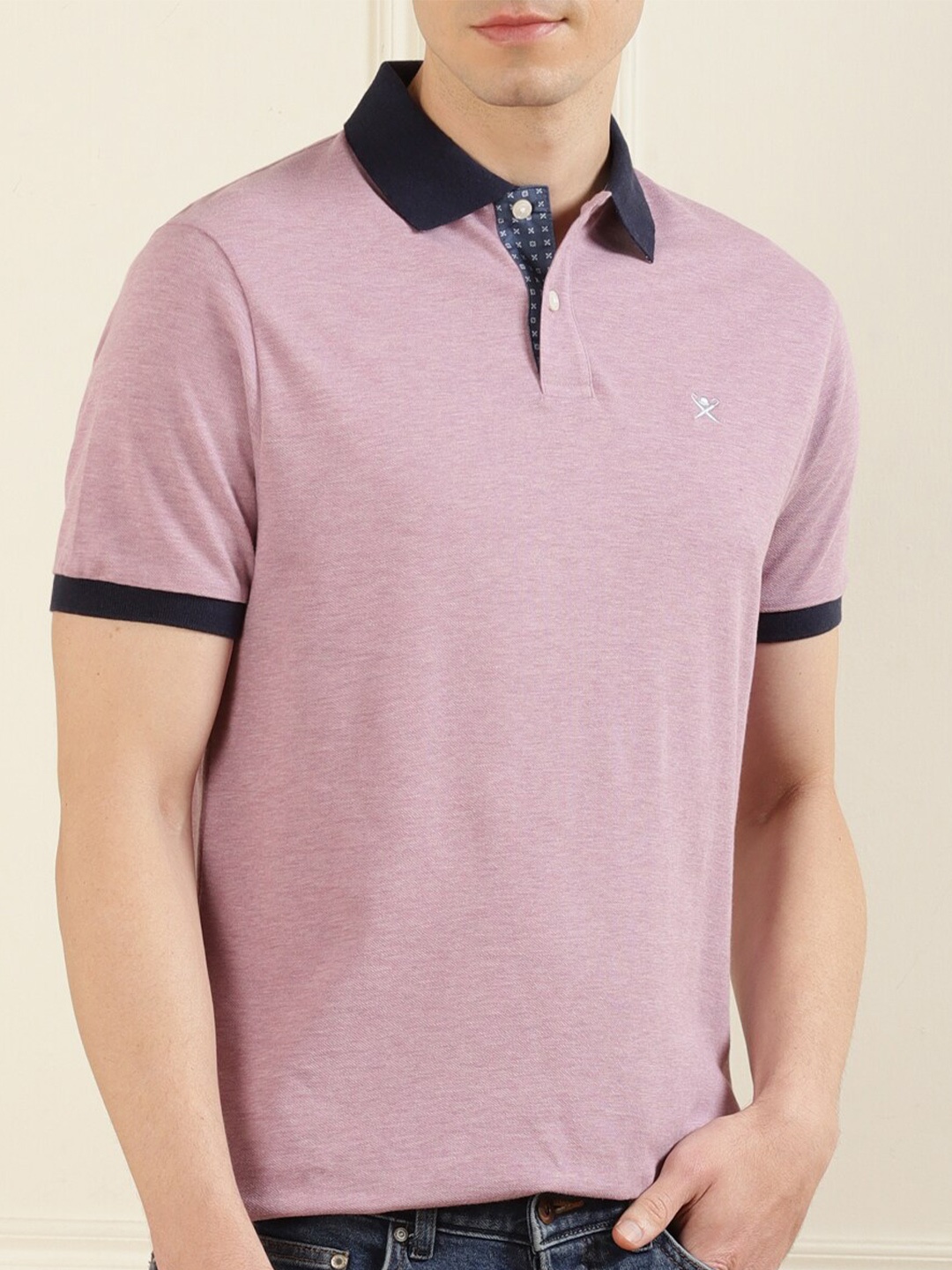 

HACKETT LONDON Men Purple & Black Polo Collar Pure Cotton T-shirt
