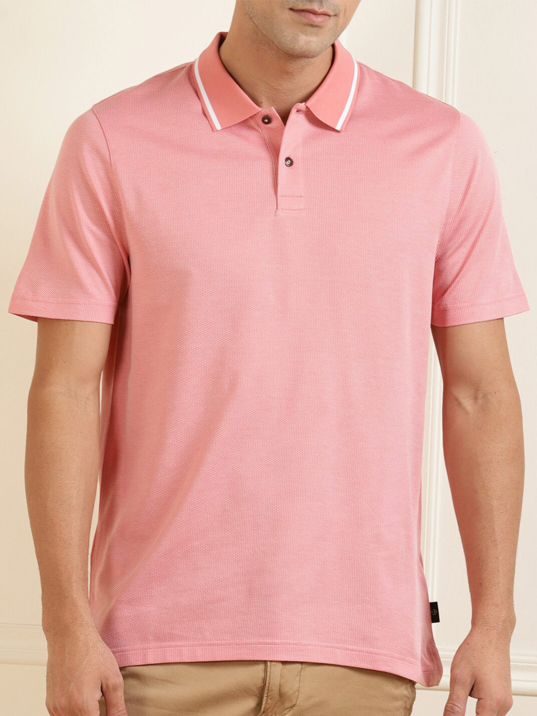 

Ted Baker Men Pink Polo Collar Pure Cotton T-shirt