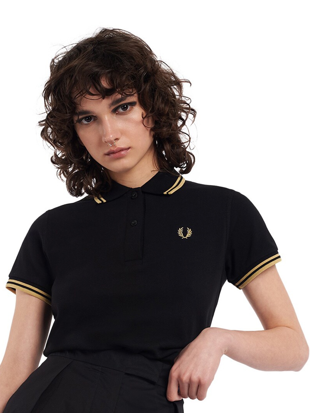 

Fred Perry Women Black Polo Collar T-shirt