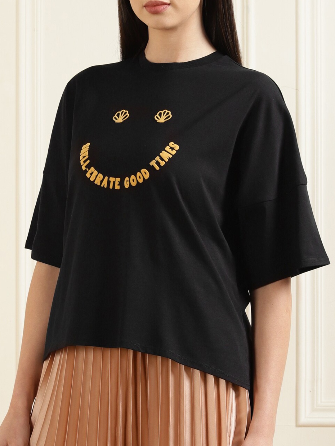 

Ted Baker Women Black Pure Cotton T-shirt
