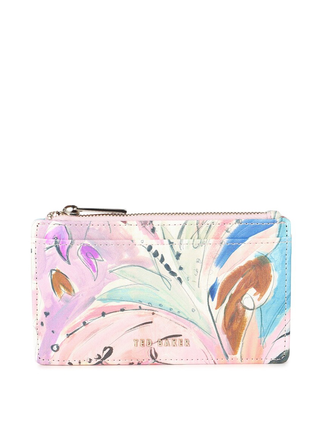 

Ted Baker Women Pink & Blue Floral Printed Leather Card Holder