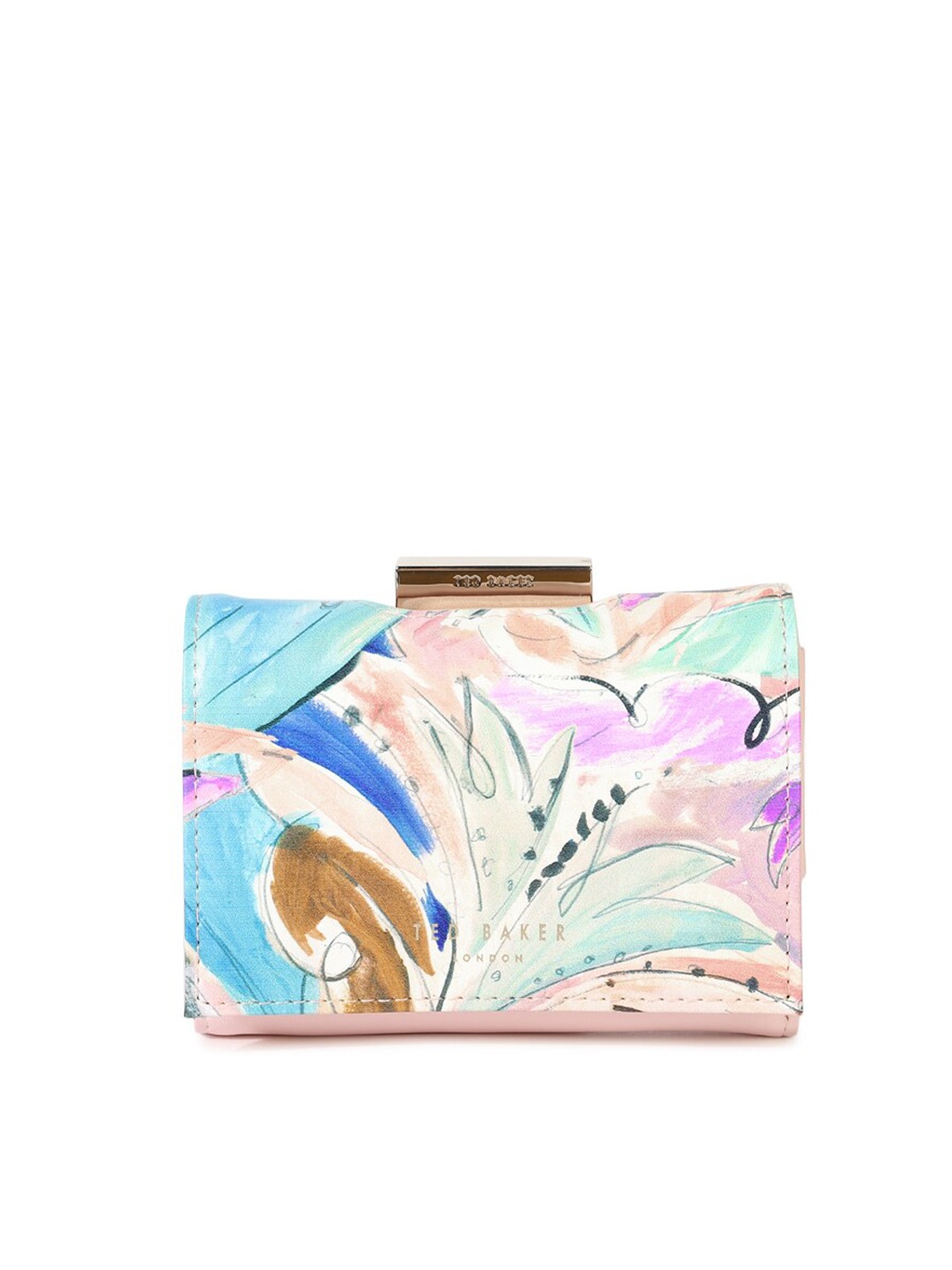 

Ted Baker Women Pink & Blue Floral Printed Leather Two Fold Wallet