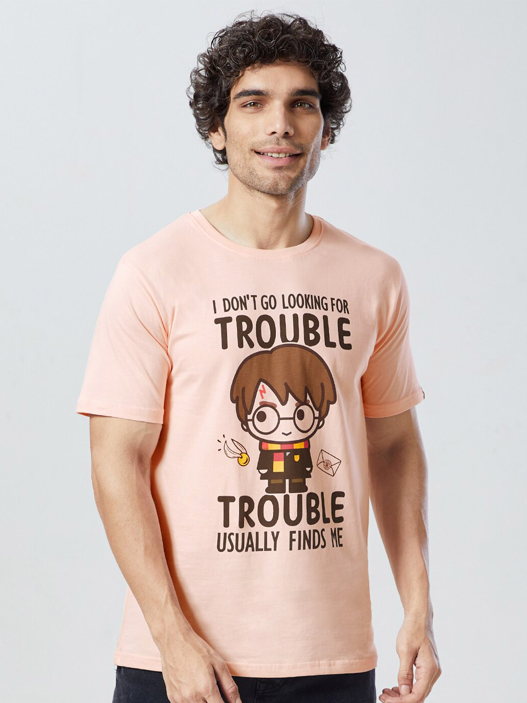 

The Souled Store Men Nude-Coloured Printed Raw Edge T-shirt