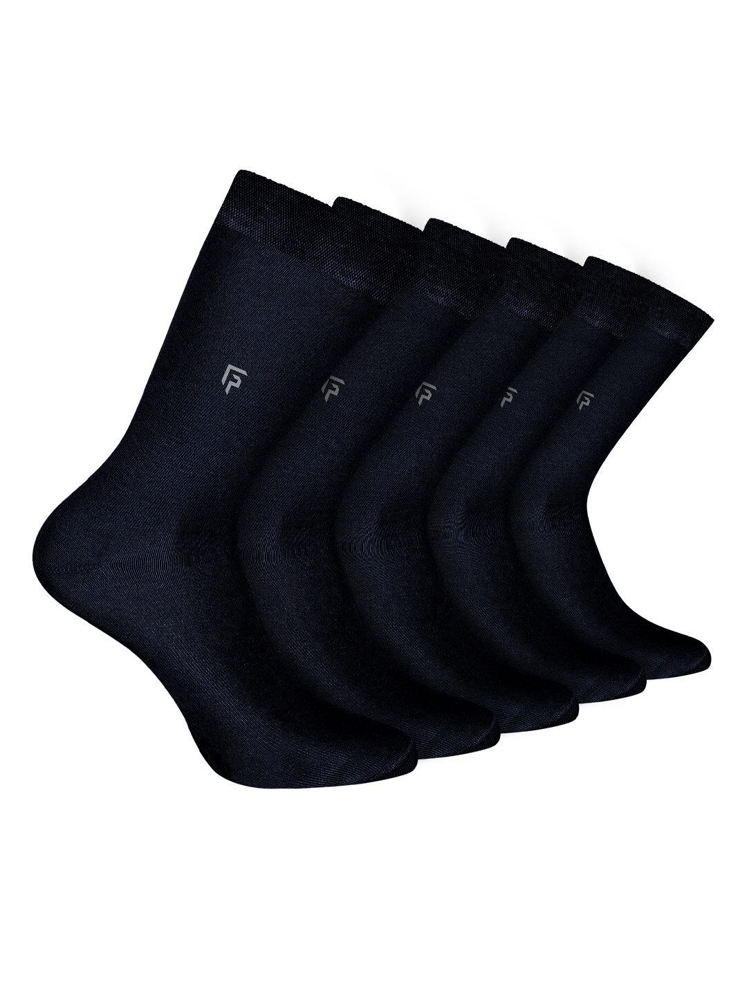 

FOOTPRINT Men 5 Pairs Anti Odour Organic Cotton Calf-Length Solid Bamboo Formal Socks, Navy blue