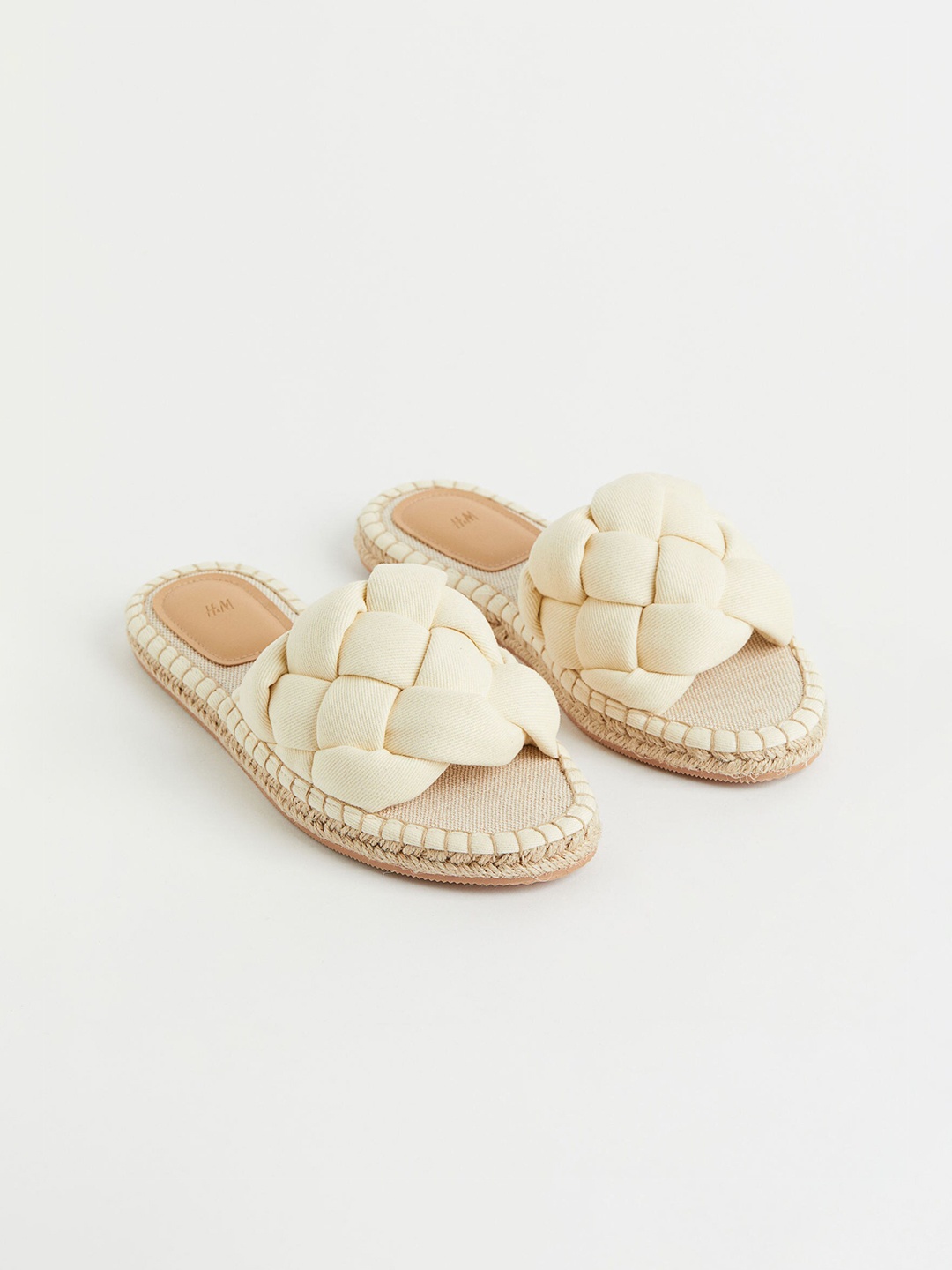 

H&M Women Beige Braided espadrille slides