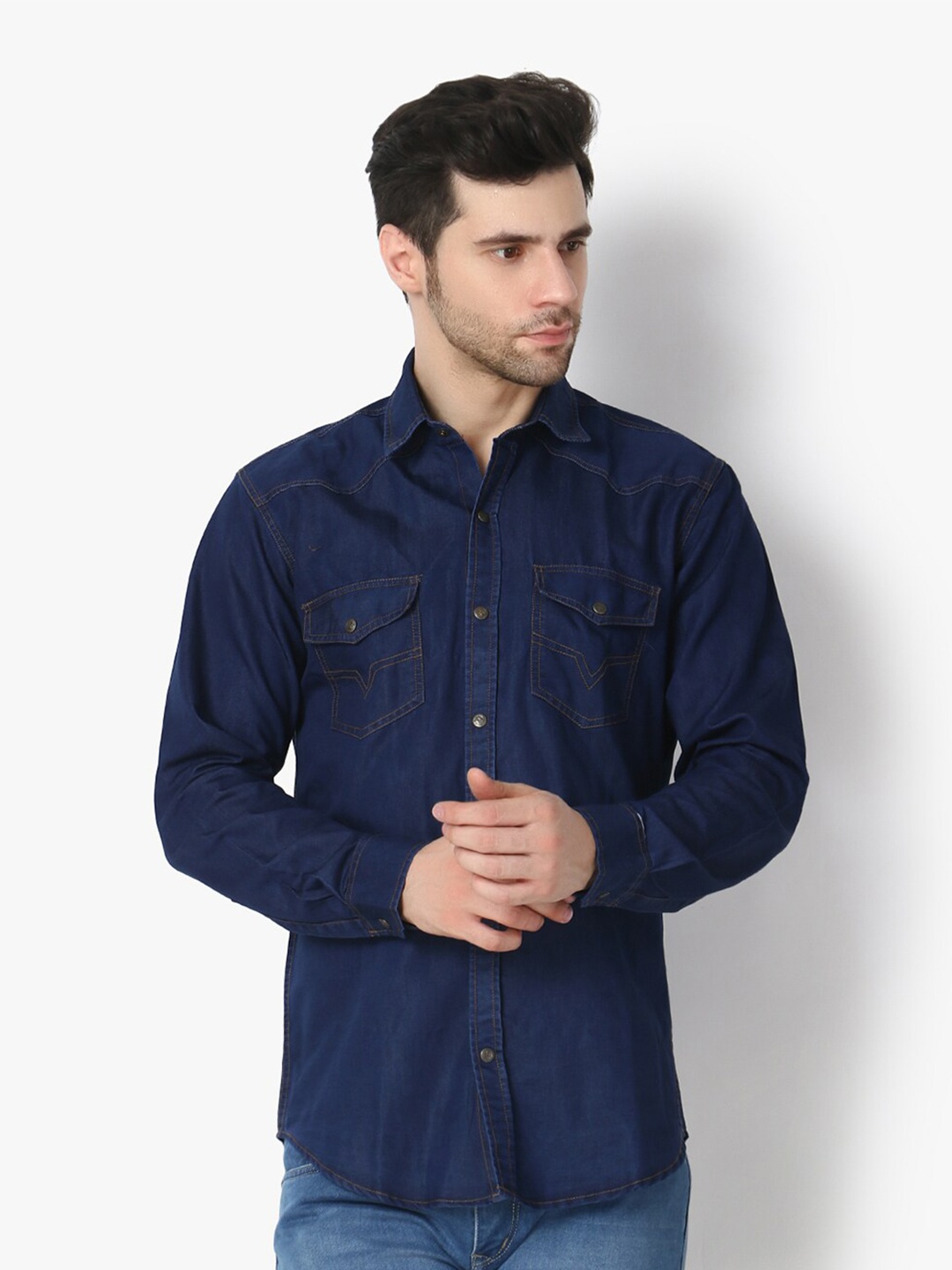 

VIOSFAIRA Men Blue Muscle Slim Fit Party Shirt