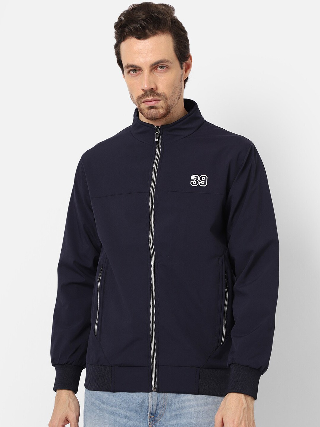 

39 THREADS Men Navy Blue dark sapphire Windcheater Outdoor Bomber Jacket