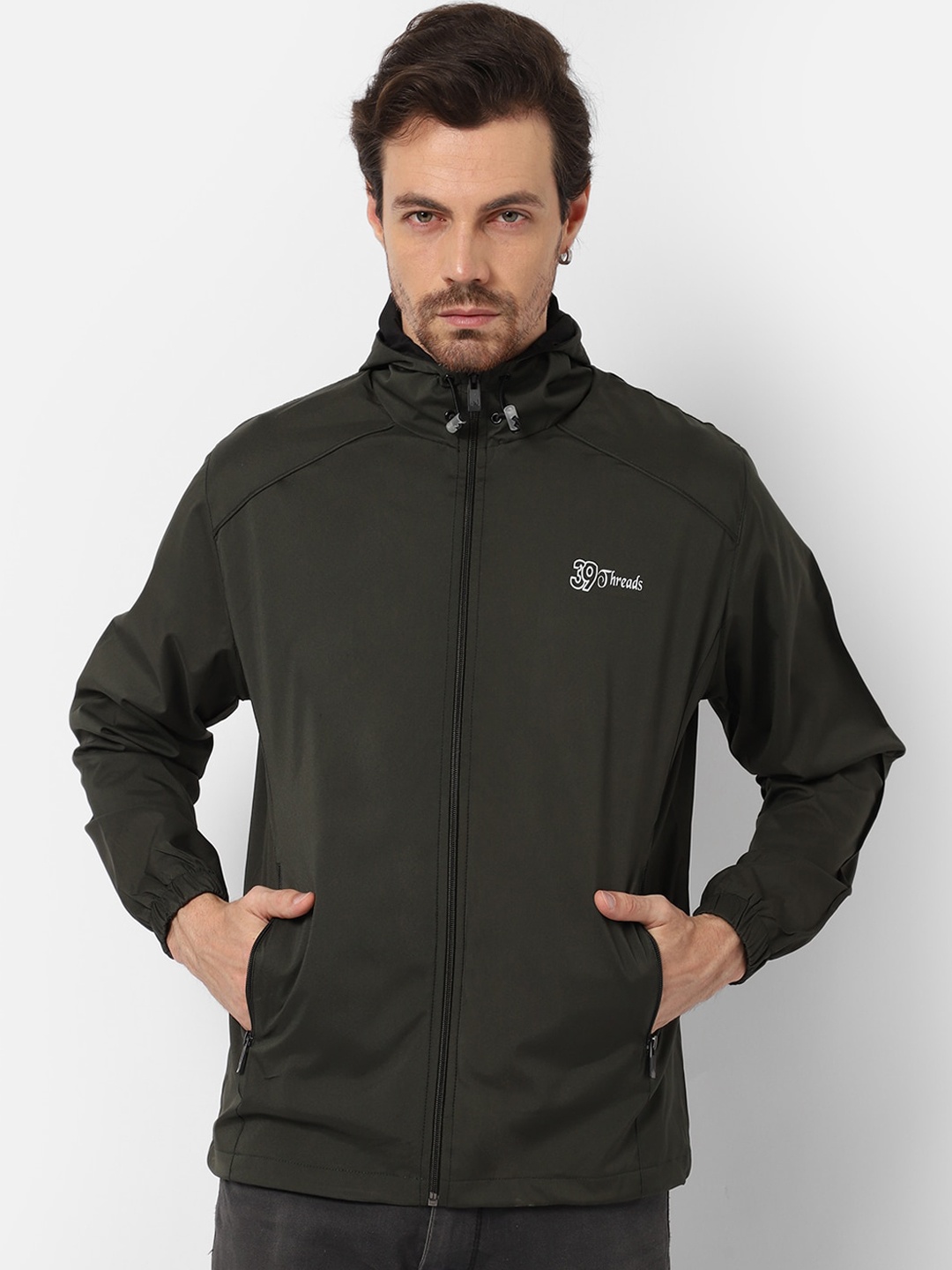 

39 THREADS Men Olive Green Windcheater Outdoor Tailored Jacket