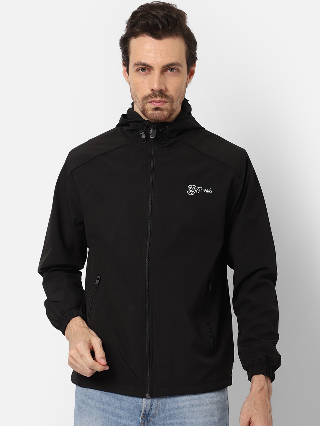 

39 THREADS Men Black Solid Windcheater Outdoor Sporty Jacket