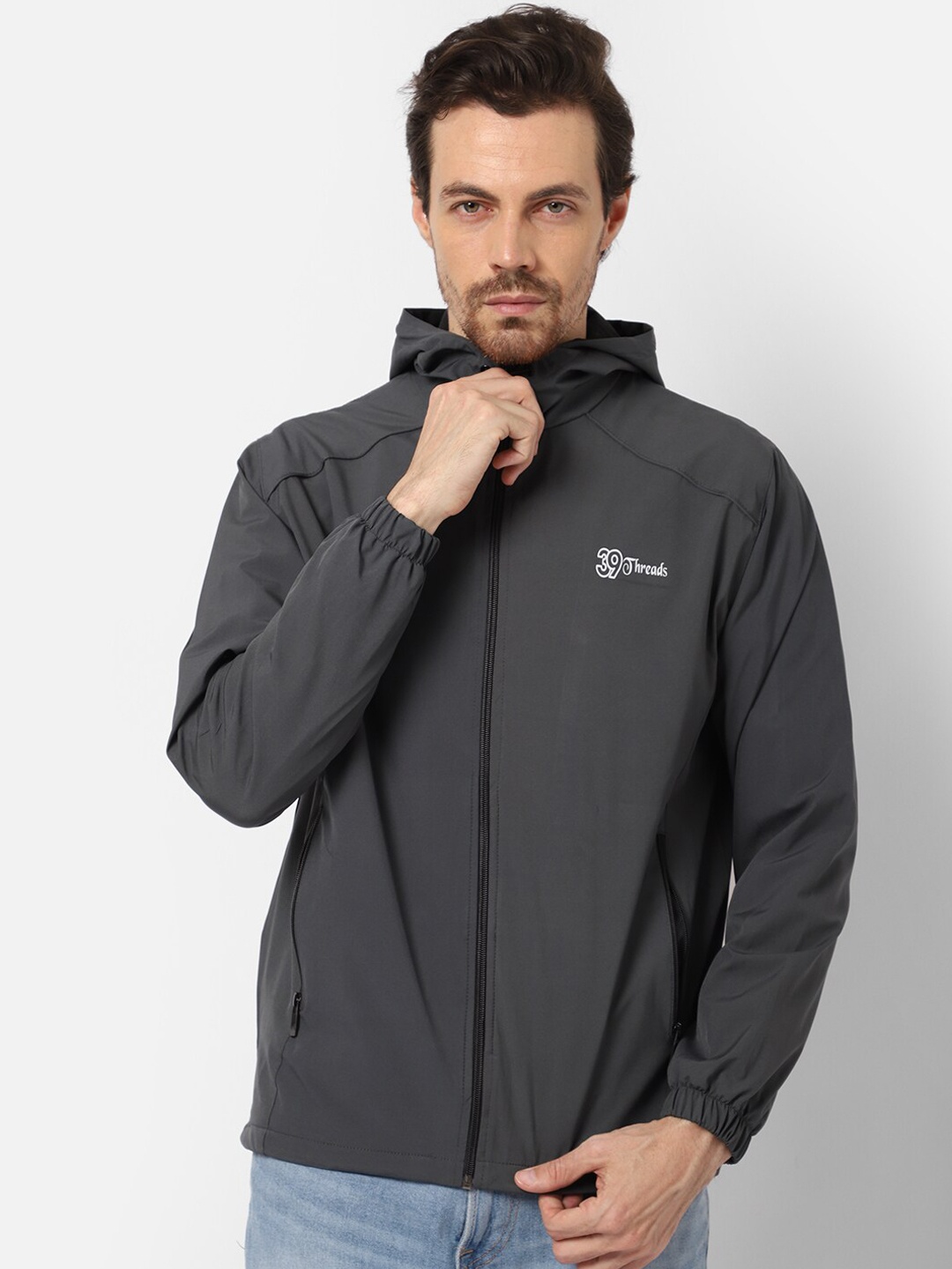 

39 THREADS Men Grey Windcheater Outdoor Sporty Jacket