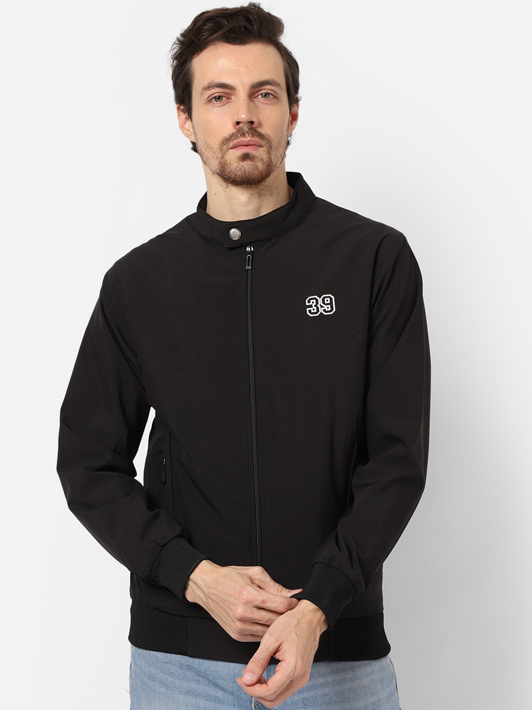 

39 THREADS Men Black Windcheater Outdoor Bomber Jacket