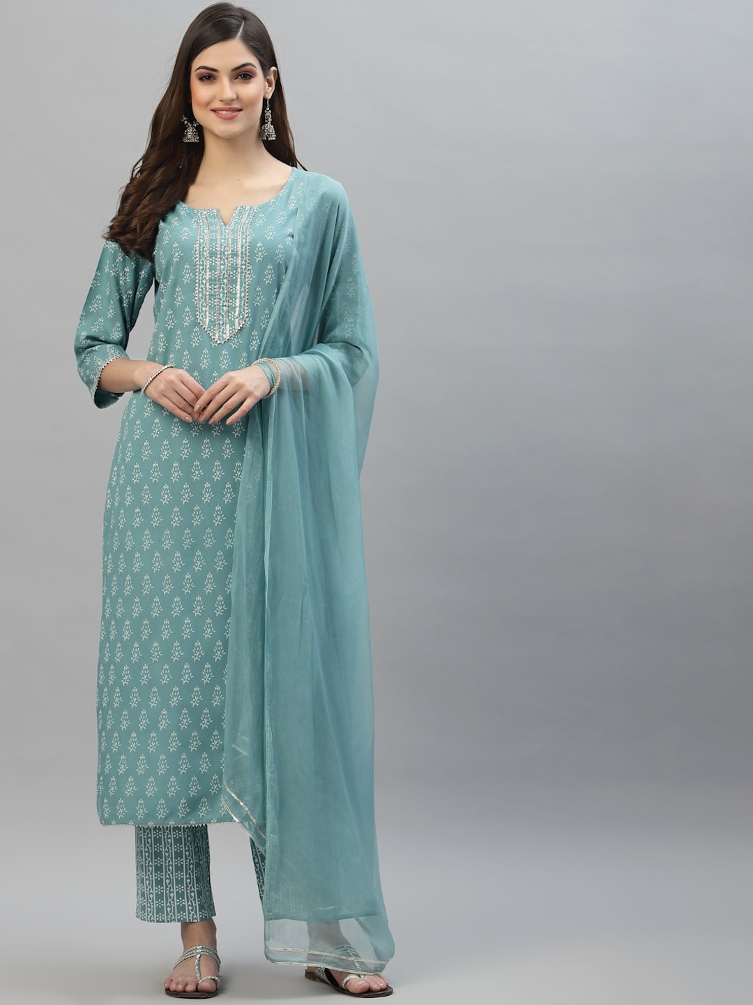 

Stylum Women Blue Kurta with Trousers & Dupatta