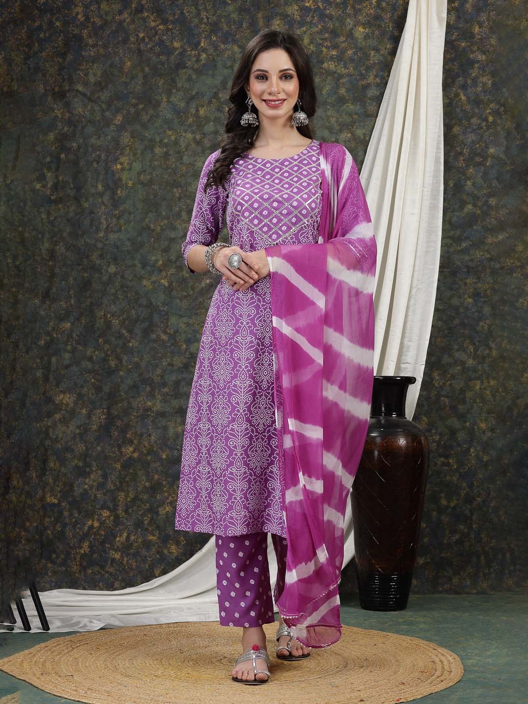 

Stylum Women Purple Gotta Patti Kurta with Trousers & With Dupatta