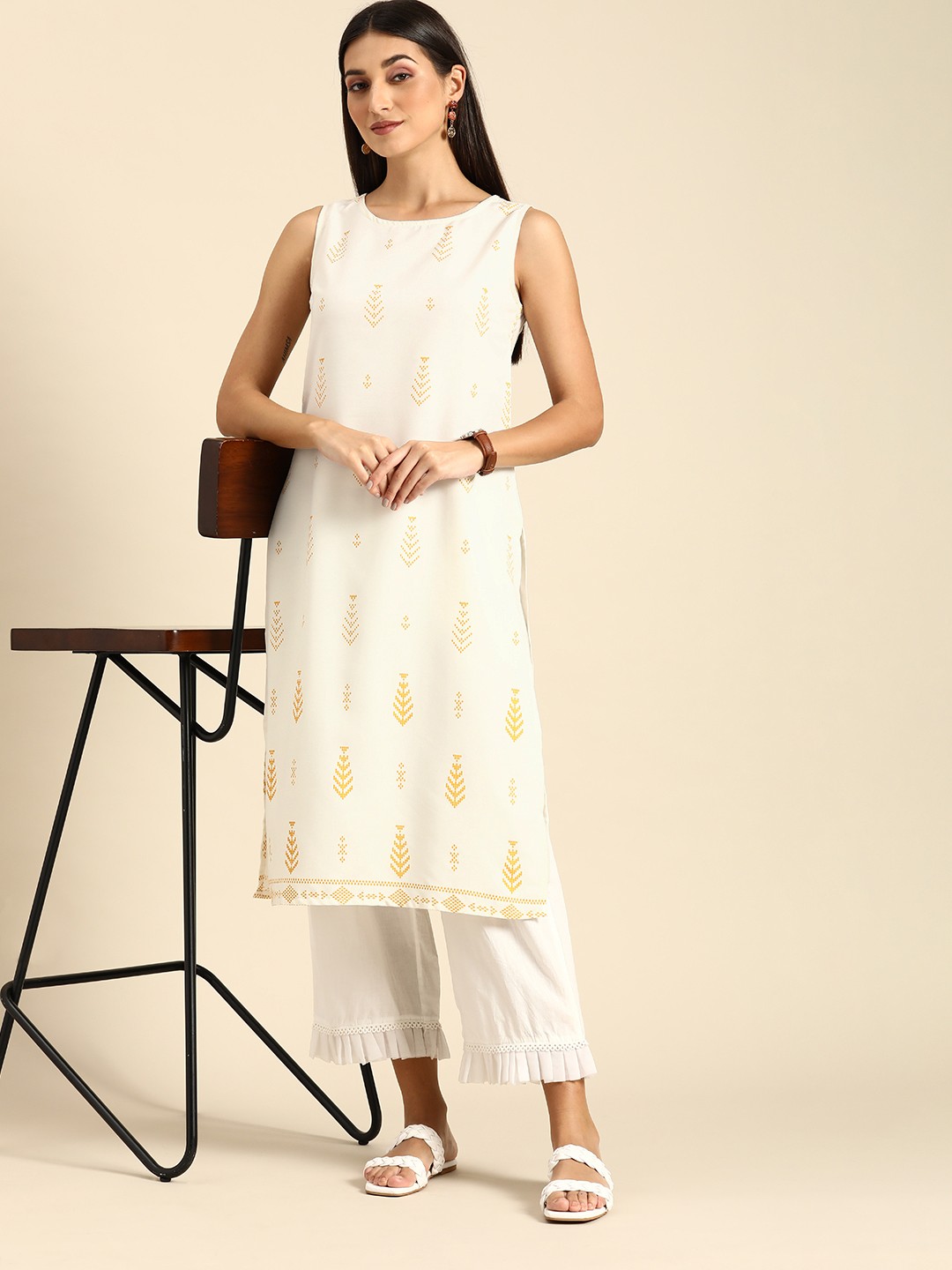 

Anouk Women Off White Ethnic Motifs Printed Kurta