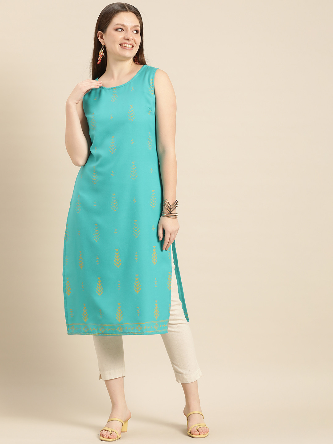 

Anouk Women Teal Geometric Printed Kurta