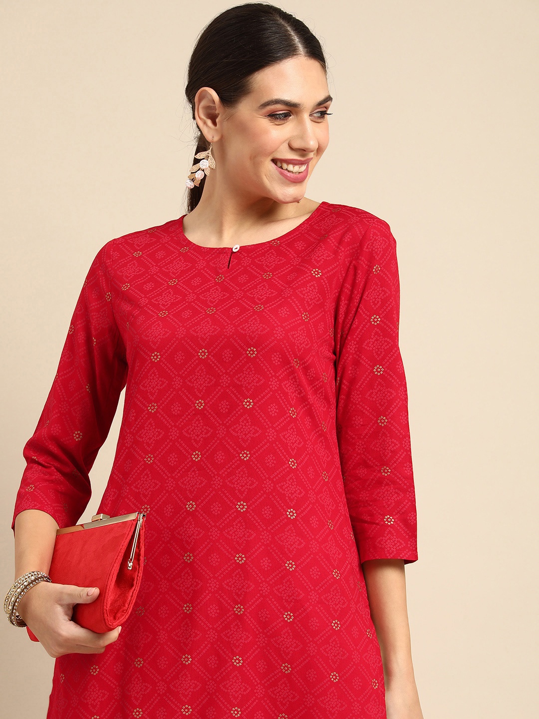 

Anouk Women Red & Yellow Floral Printed Round Neck Kurta