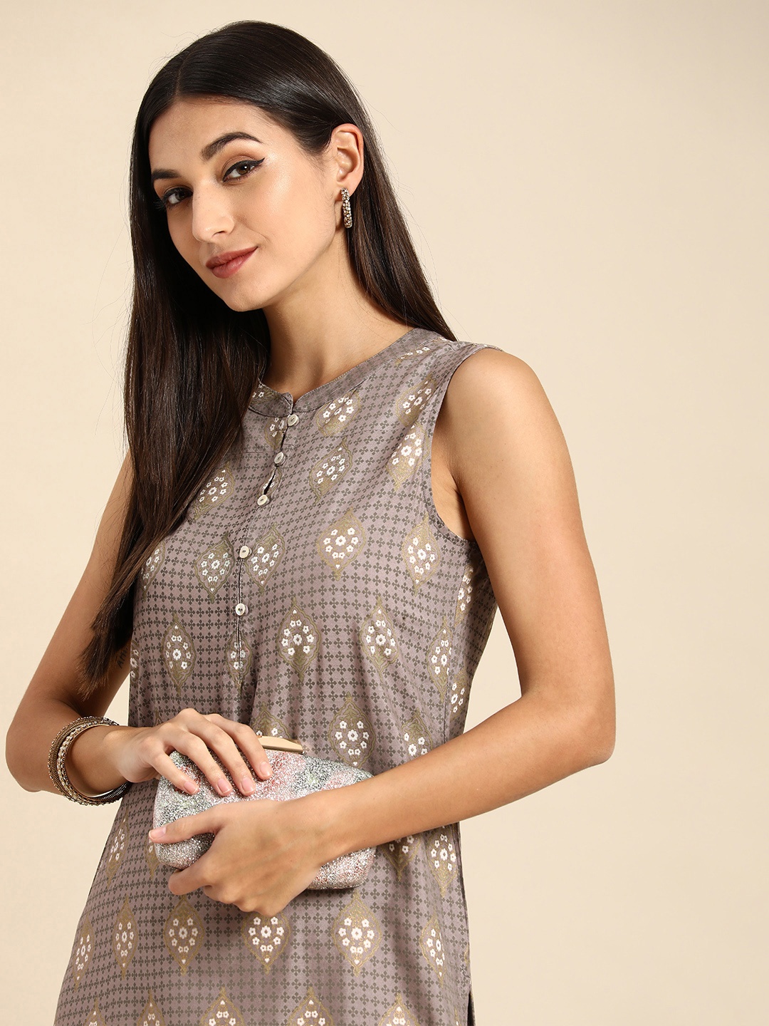 

Anouk Women Grey Ethnic Motifs Printed Kurta