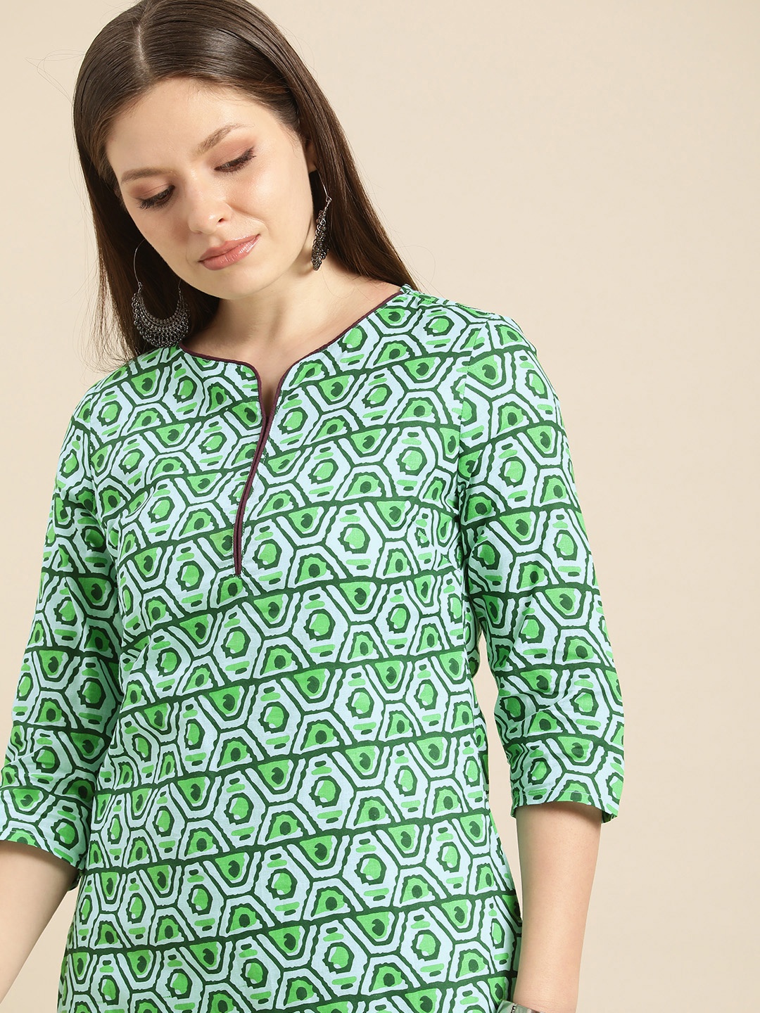 

Anouk Women Green Ethnic Motifs Printed Pure Cotton Kurta