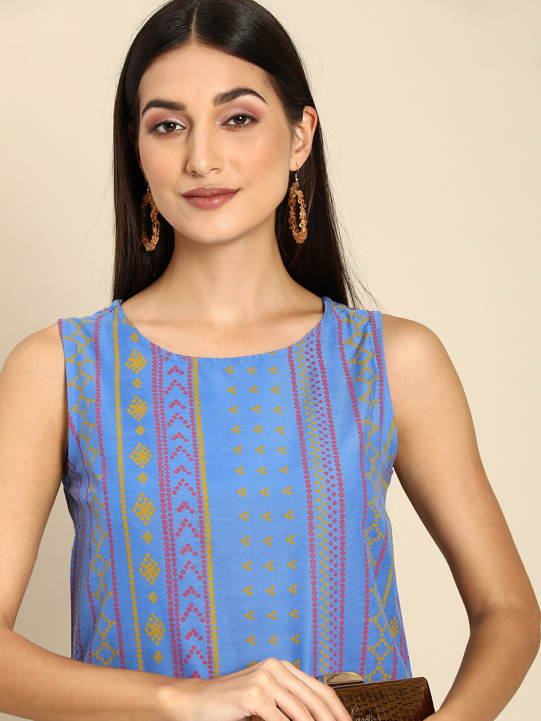 

Anouk Women Blue & Yellow Bandhani Printed Kurta