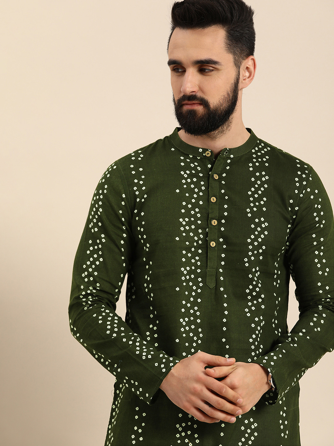 

Anouk Men Geometric Printed Pure Cotton Straight Kurta, Olive