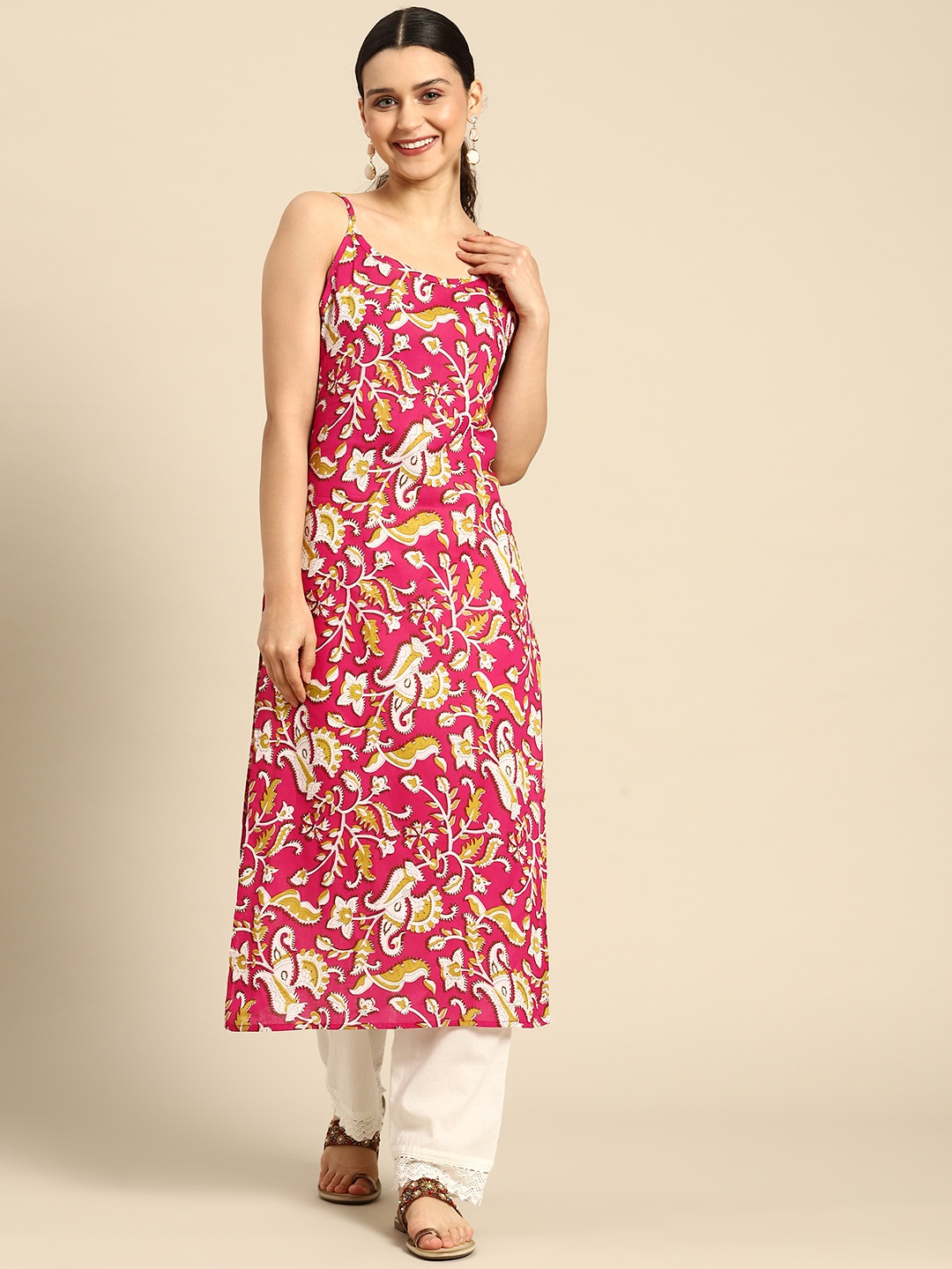 

Anouk Women Pure Cotton Ethnic Motifs Printed Kurta, Pink