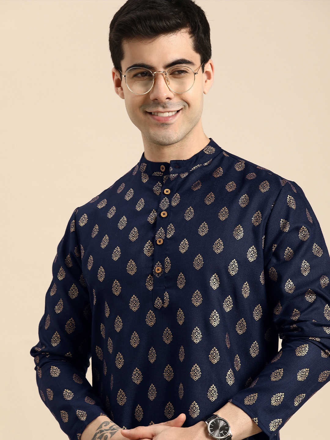 

Anouk Men Ethnic Motifs Printed Kurta, Navy blue