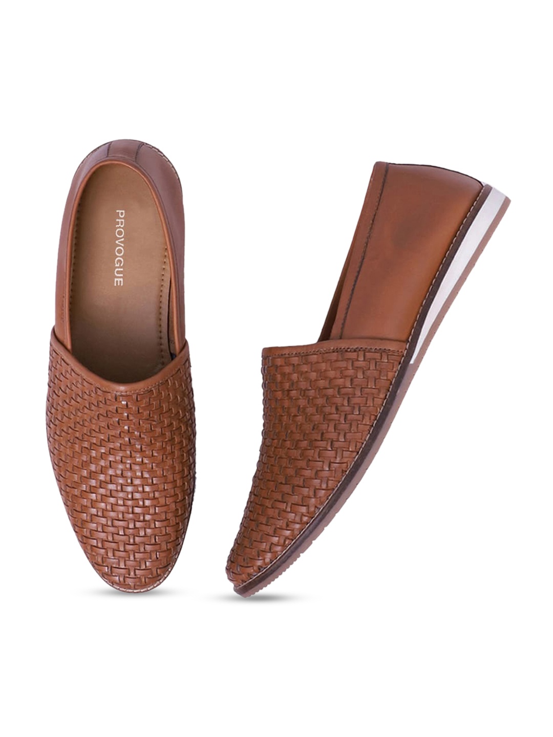 

Provogue Men Tan Woven Design Leather Slip-On Sneakers